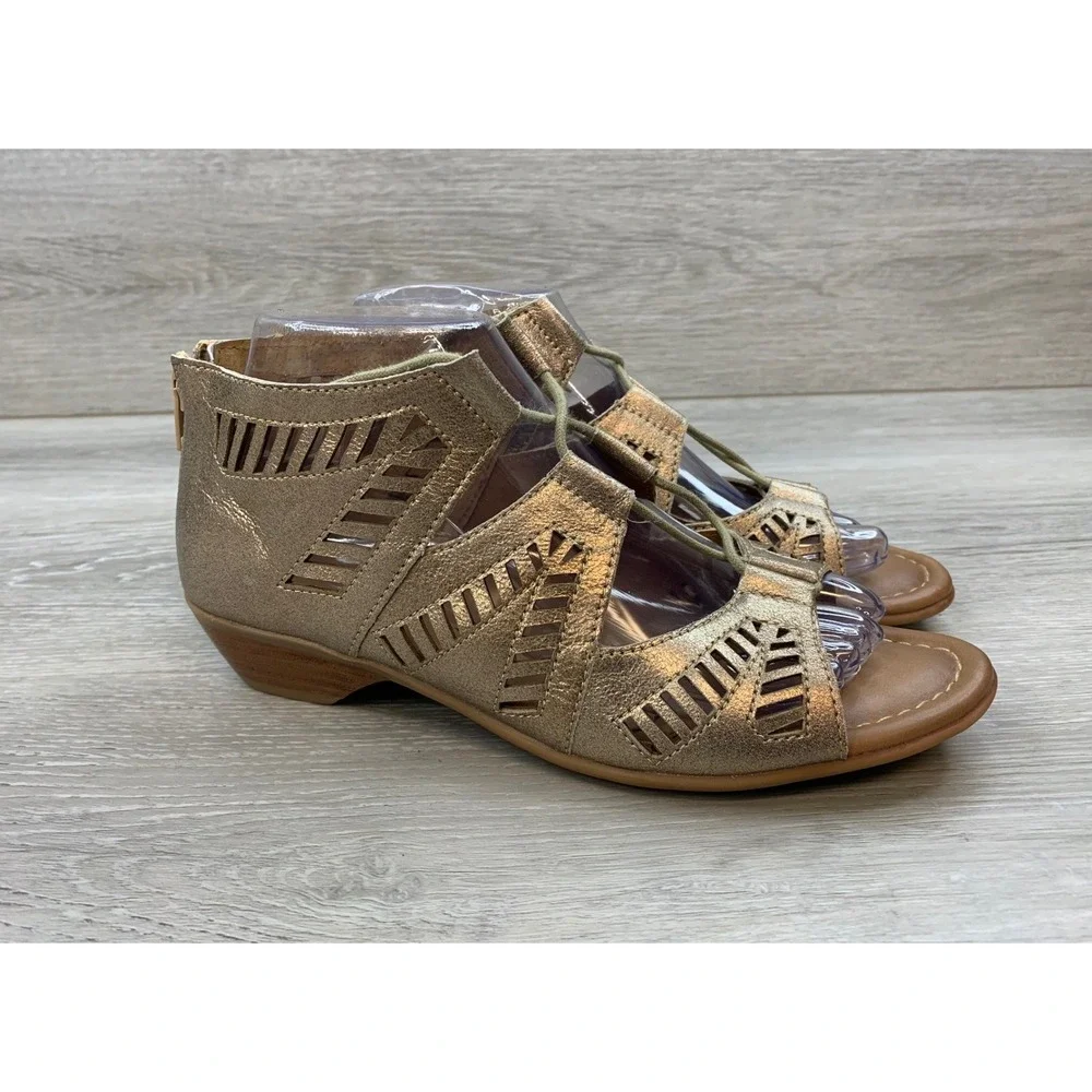 Comfortiva Women's Gold Leather Laser Cut Gladiator Wedge Comfort‎ Sandals 8.5